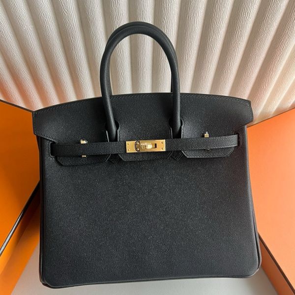 Hermes Birkin 25 Retourne Handmade Bag Black Madame Calfskin