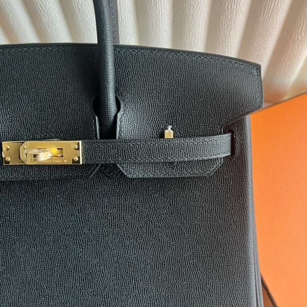 Hermes Birkin 25 Retourne Handmade Bag Black Madame Calfskin