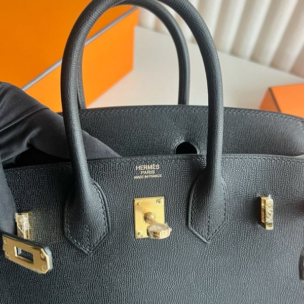 Hermes Birkin 25 Retourne Handmade Bag Black Madame Calfskin