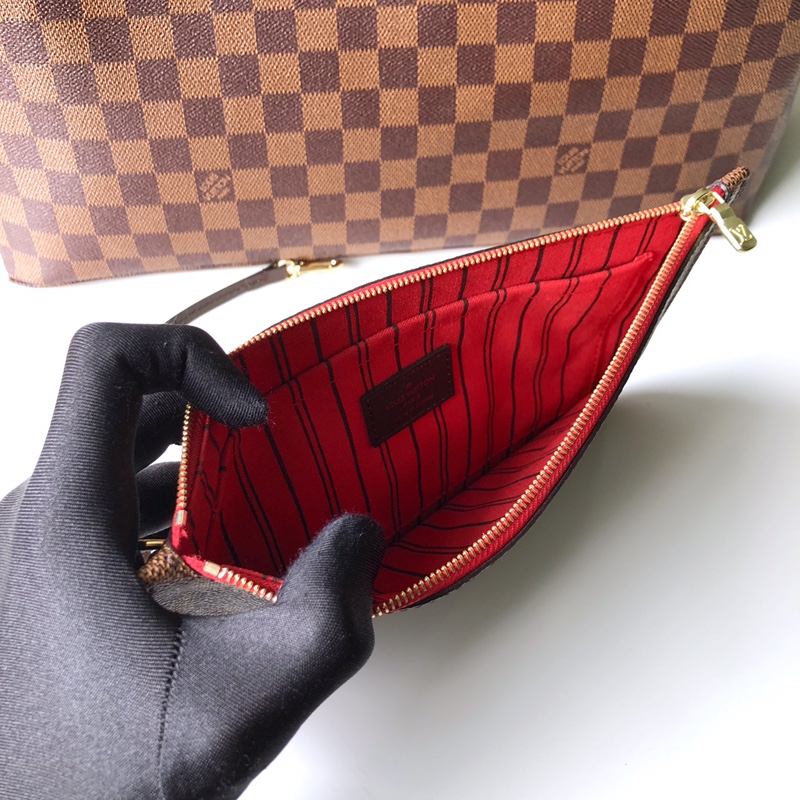 Louis Vuitton M41357 Neverfull GM Damier Ebene Coated Canvas Cerise Red