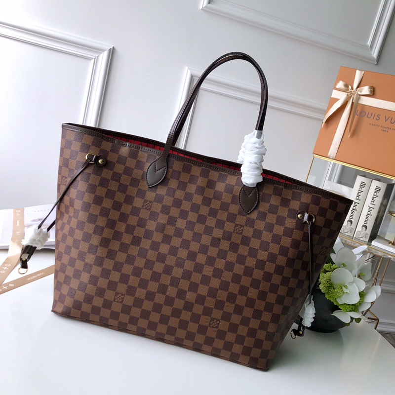 Louis Vuitton M41357 Neverfull GM Damier Ebene Coated Canvas Cerise Red