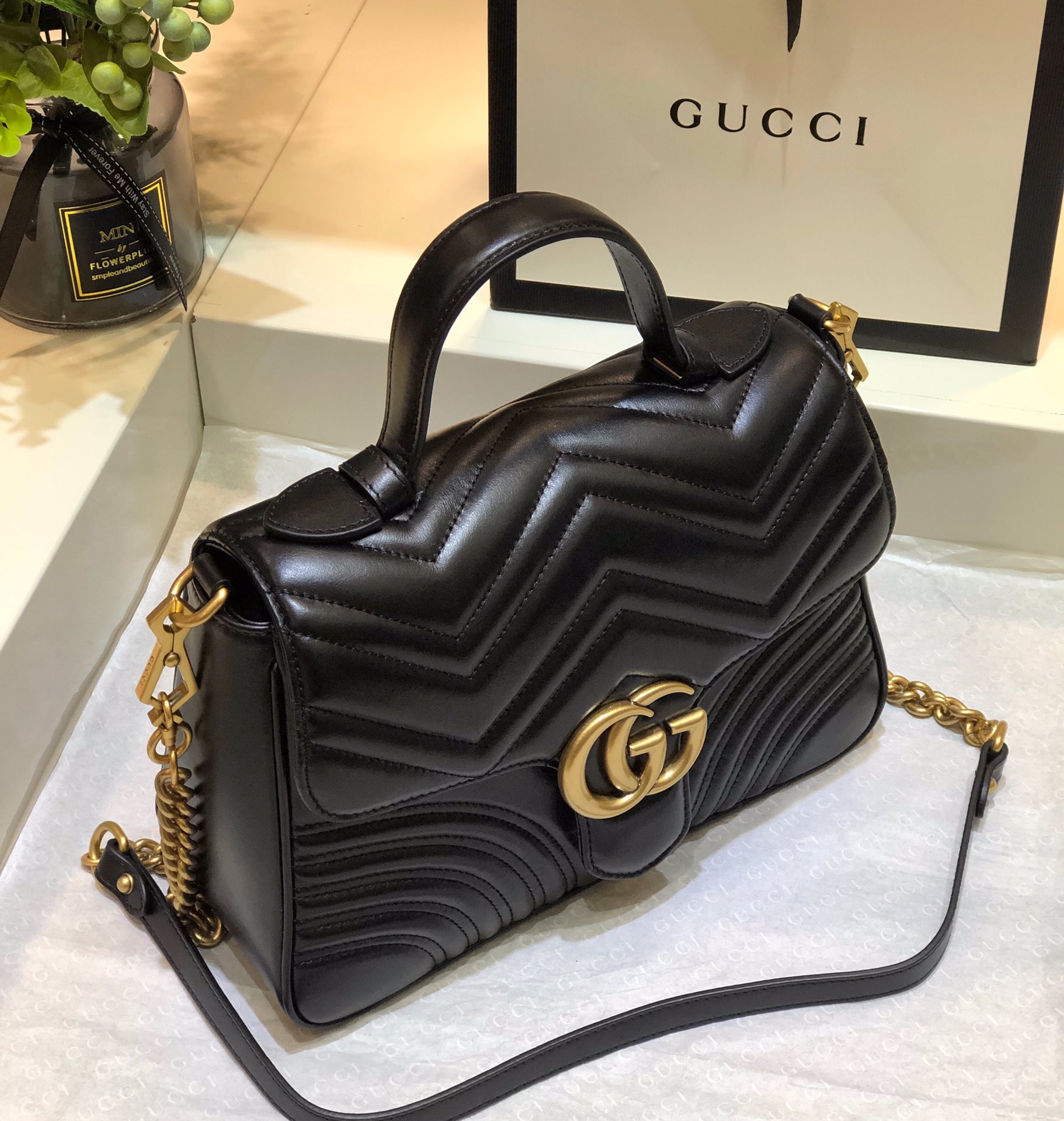 Gucci GG Marmont Small Top Handle Bag 498110 Black