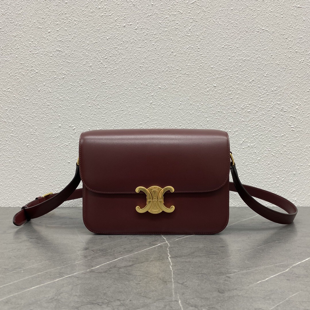 CELINE SHINY CALFSKIN MEDIUM TRIOMPHE LIGHT BURGUNDY (23*15*5cm)