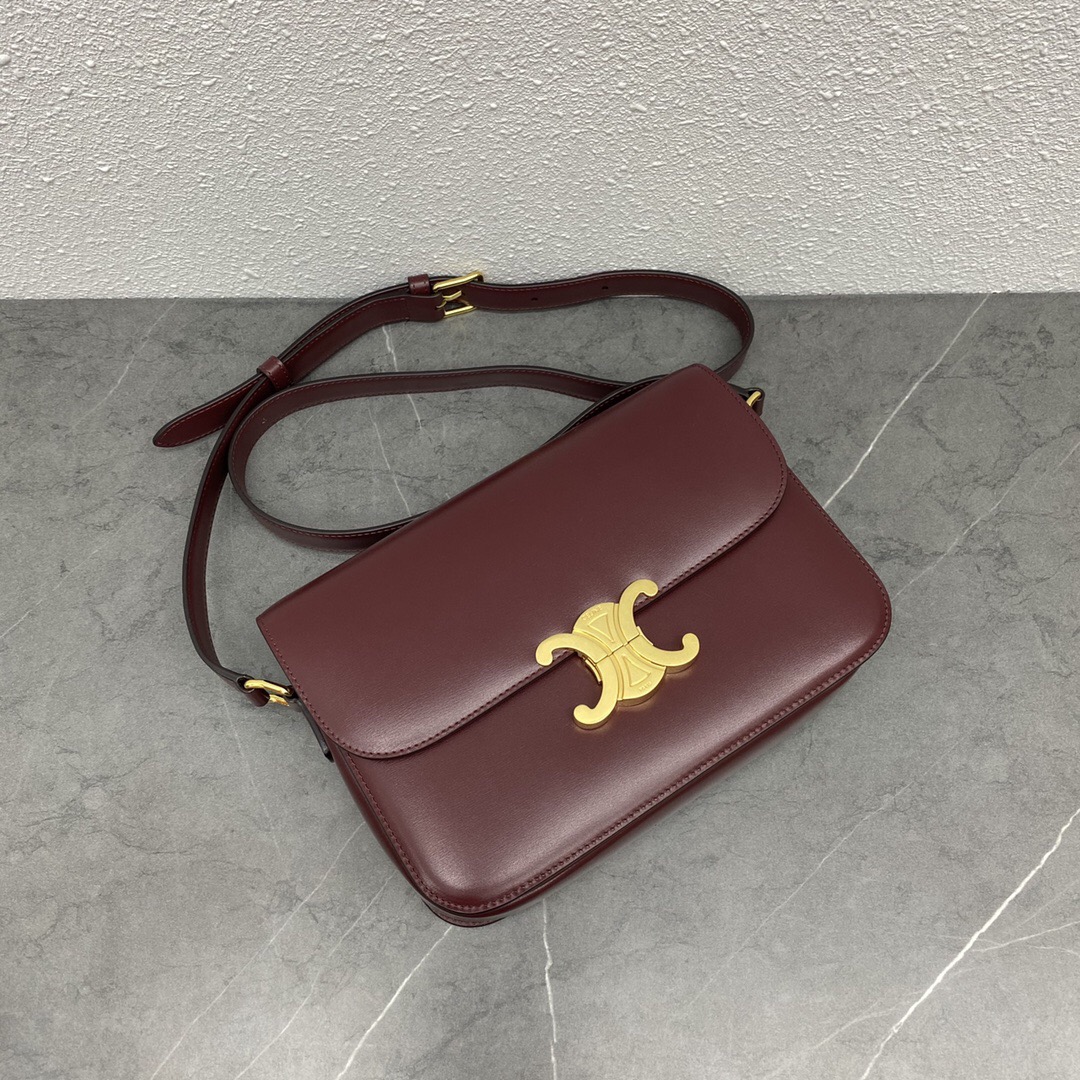 CELINE SHINY CALFSKIN MEDIUM TRIOMPHE LIGHT BURGUNDY (23*15*5cm)