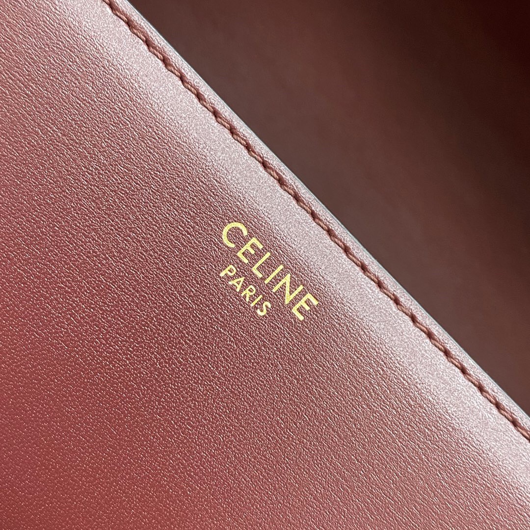 CELINE SHINY CALFSKIN MEDIUM TRIOMPHE LIGHT BURGUNDY (23*15*5cm)