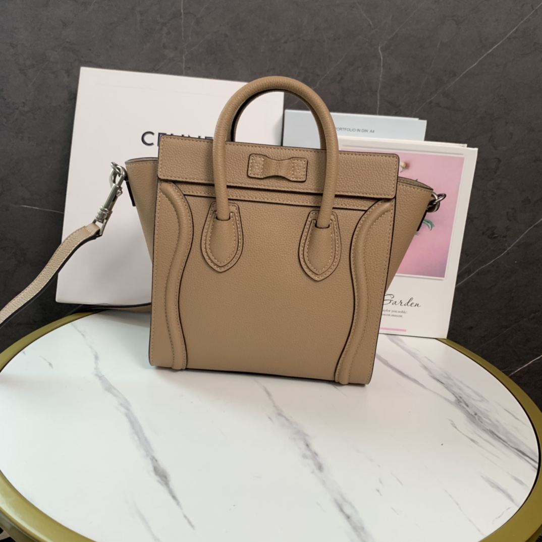 CELINE DRUMMED CALFSKIN NANO LUGGAGE DUNE 1403304 (20*20*10cm)