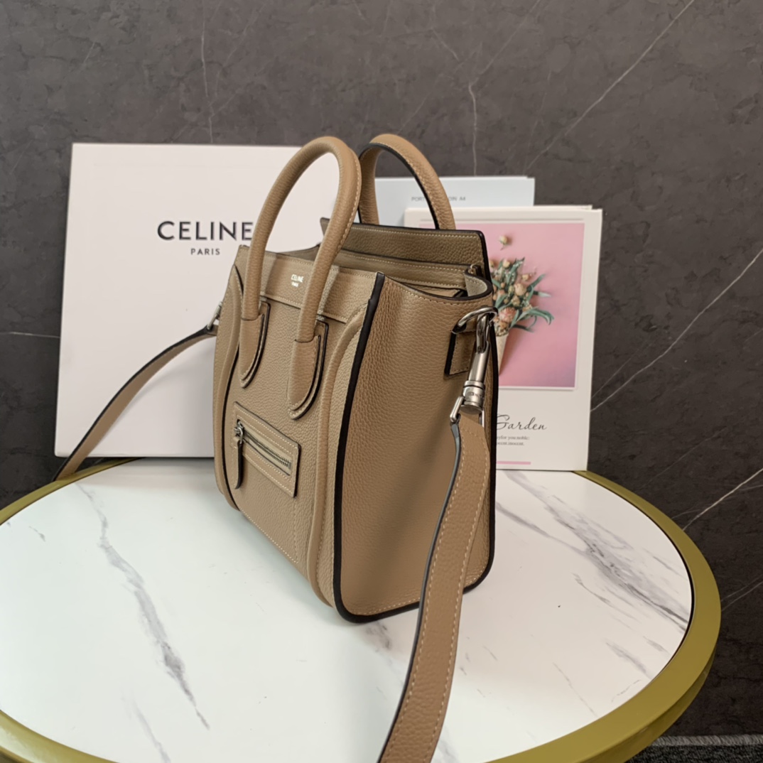 CELINE DRUMMED CALFSKIN NANO LUGGAGE DUNE 1403304 (20*20*10cm)