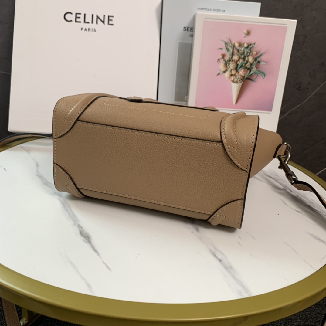 CELINE DRUMMED CALFSKIN NANO LUGGAGE DUNE 1403304 (20*20*10cm)