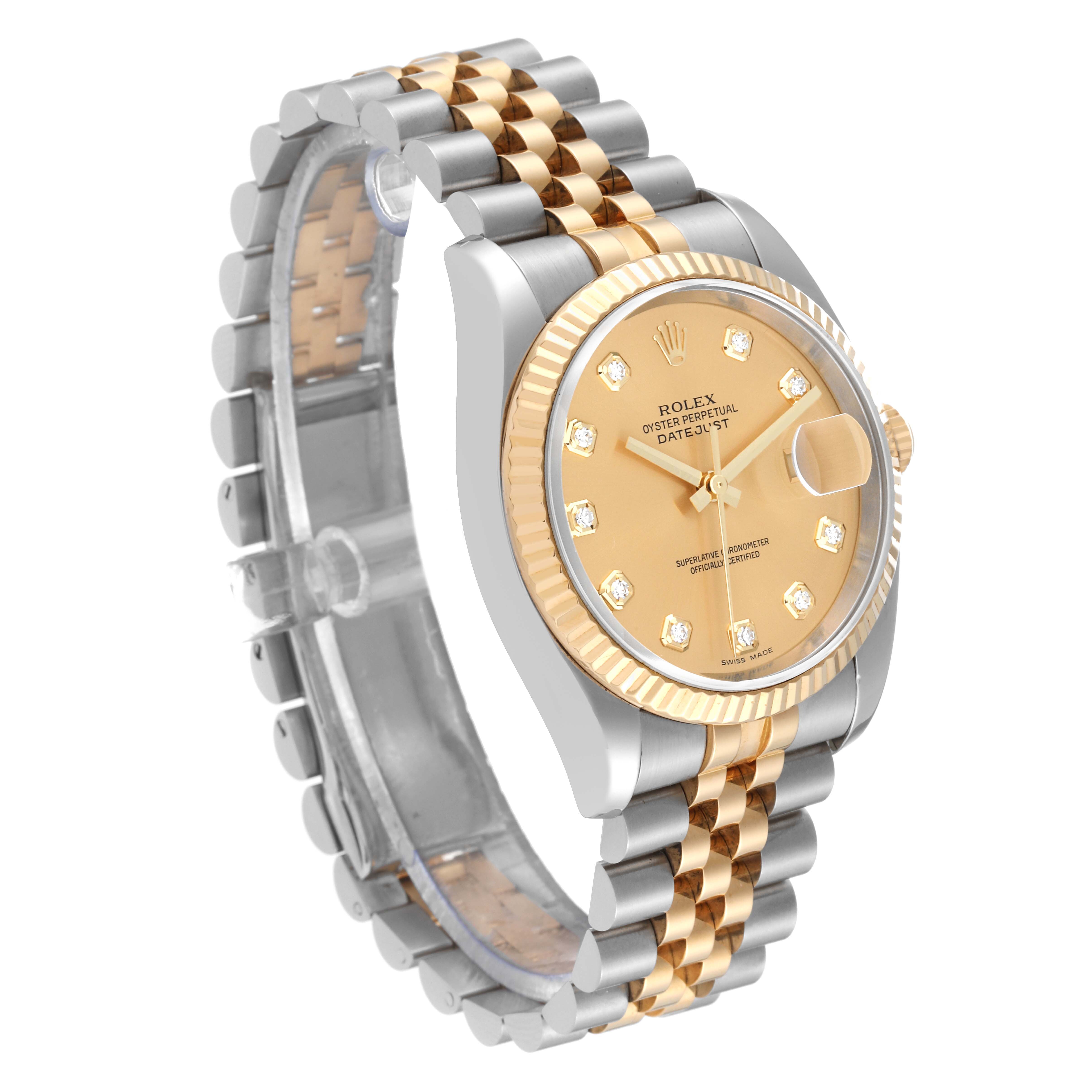 Rolex Datejust Steel Yellow Gold Champagne Diamond Dial Mens Watch 116233