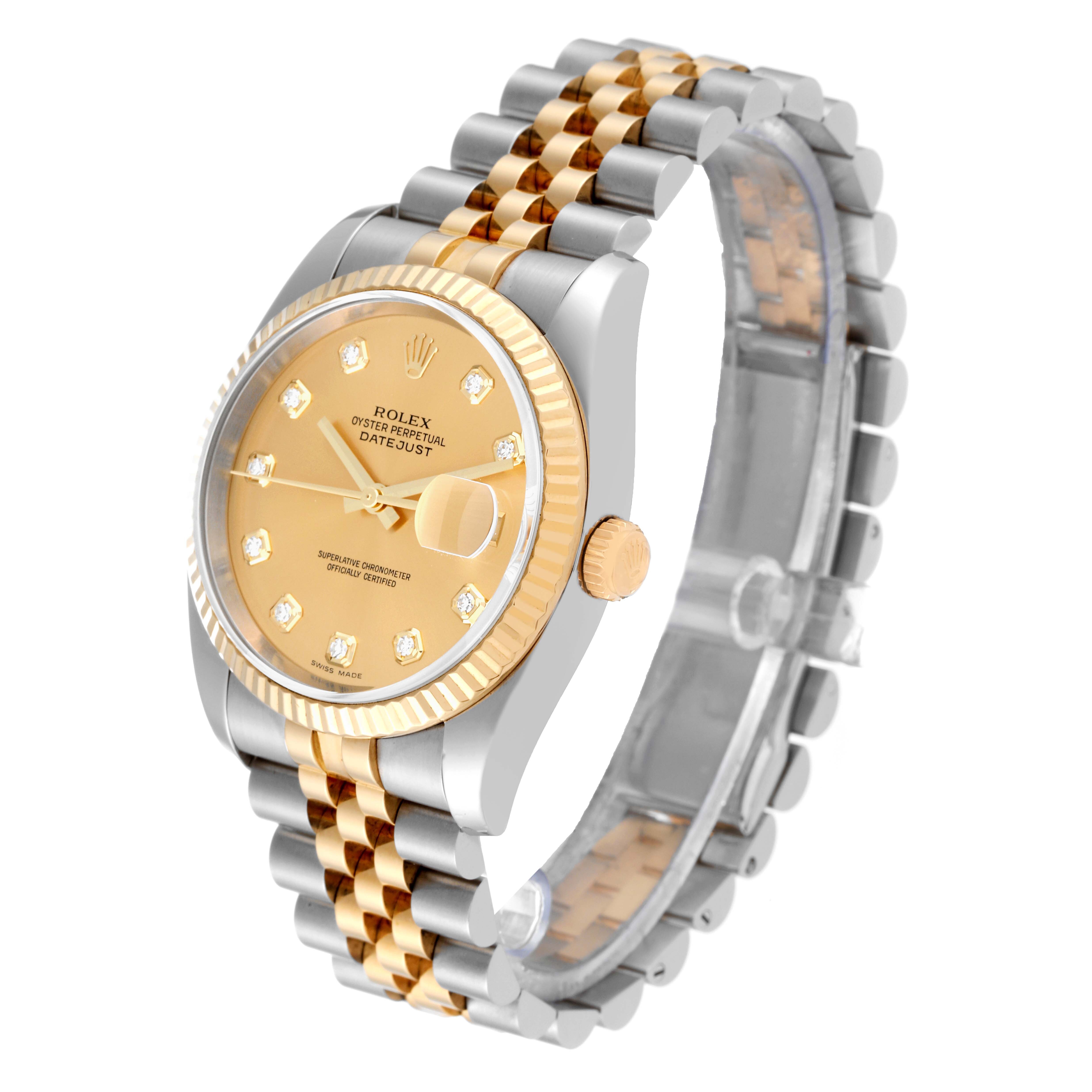 Rolex Datejust Steel Yellow Gold Champagne Diamond Dial Mens Watch 116233