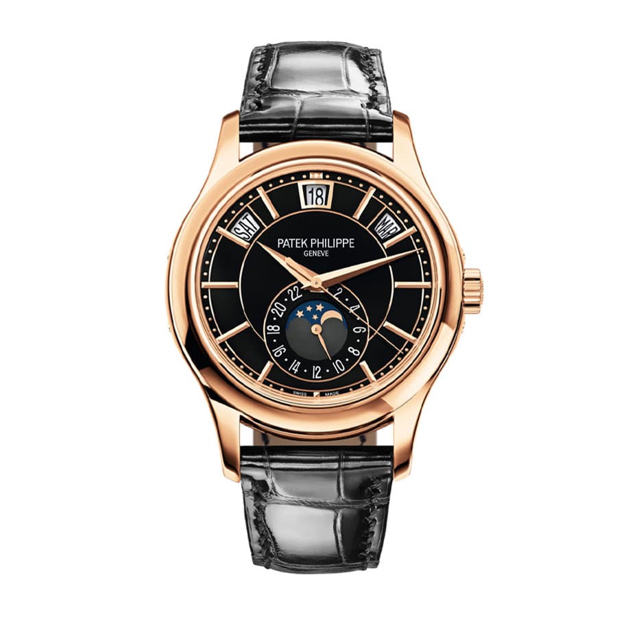 Patek Philippe Annual Calendar Black Dial 40mm Rose Gold Leather Bracelet 5205R-010