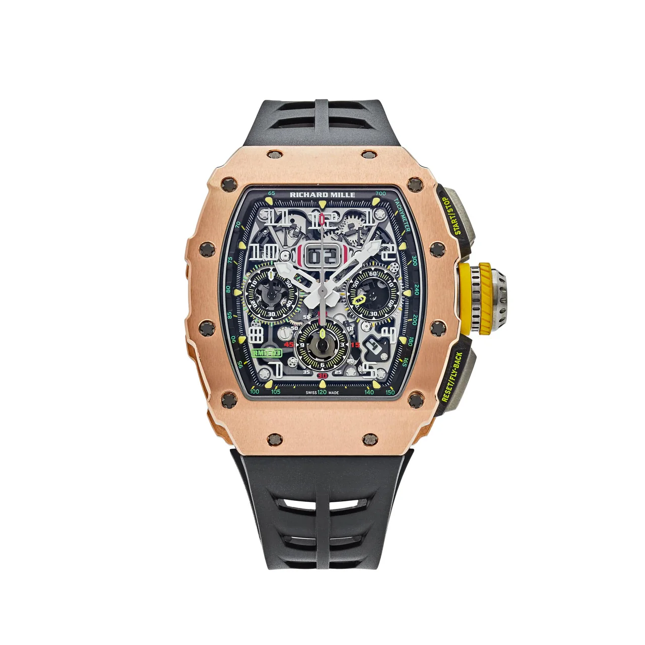 Richard Mille RM011 Black Dial 50mm Rose Gold Rubber Bracelet 