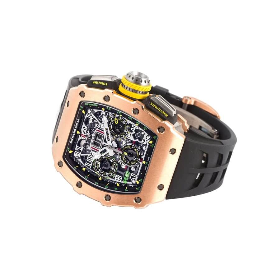 Richard Mille RM011 Black Dial 50mm Rose Gold Rubber Bracelet 