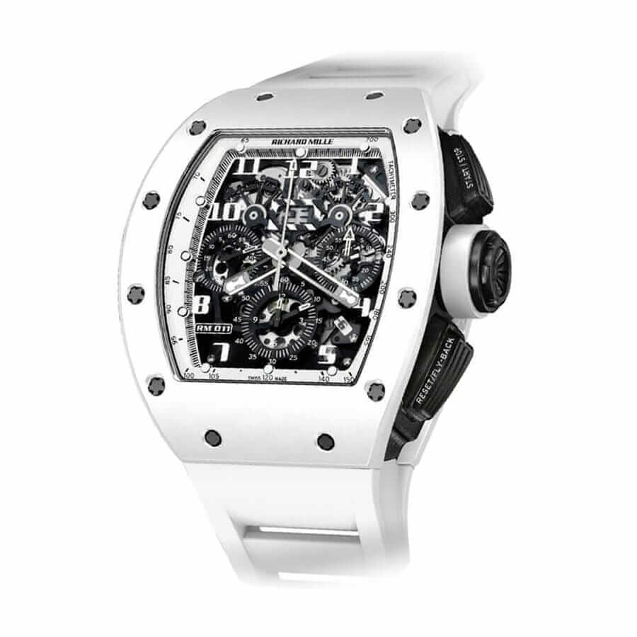 Richard Mille RM011 Black Dial 50.5mm White Rubber Bracelet 