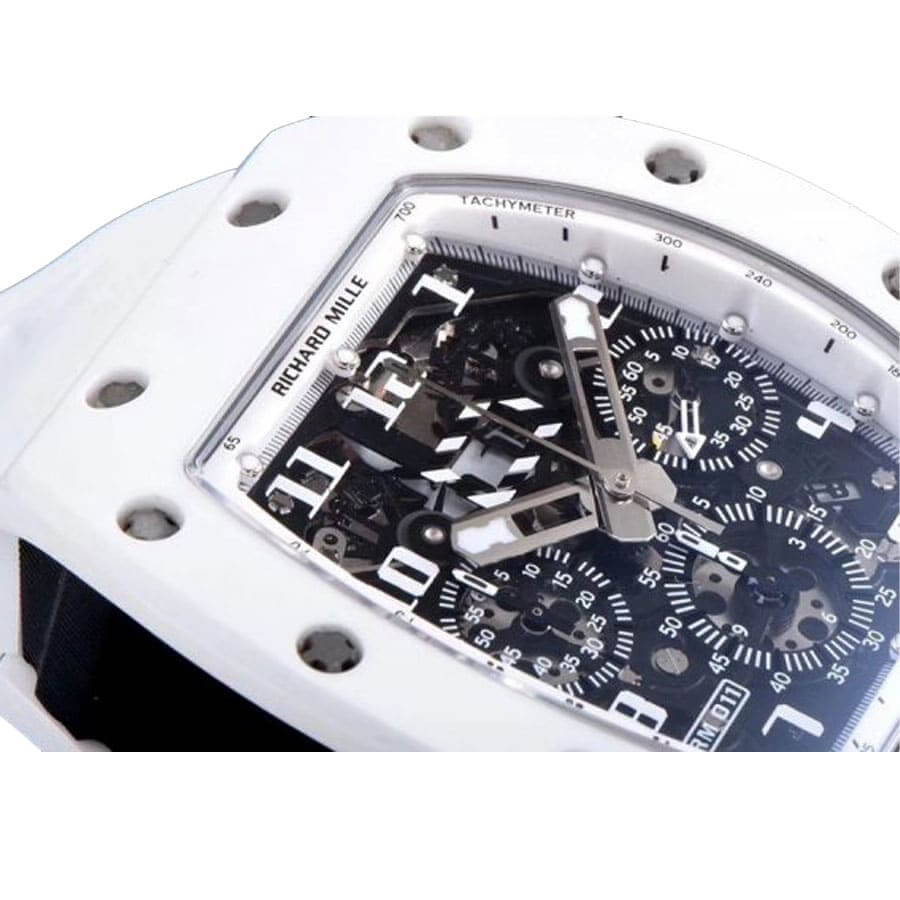 Richard Mille RM011 Black Dial 50.5mm White Rubber Bracelet 