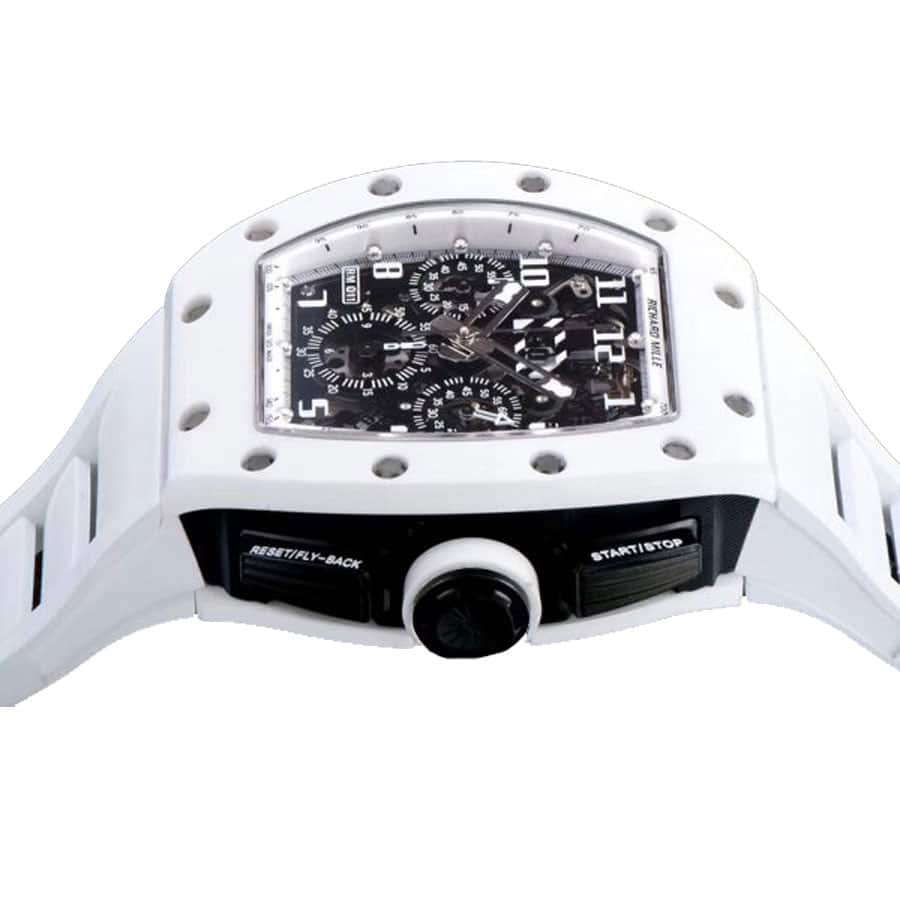 Richard Mille RM011 Black Dial 50.5mm White Rubber Bracelet 