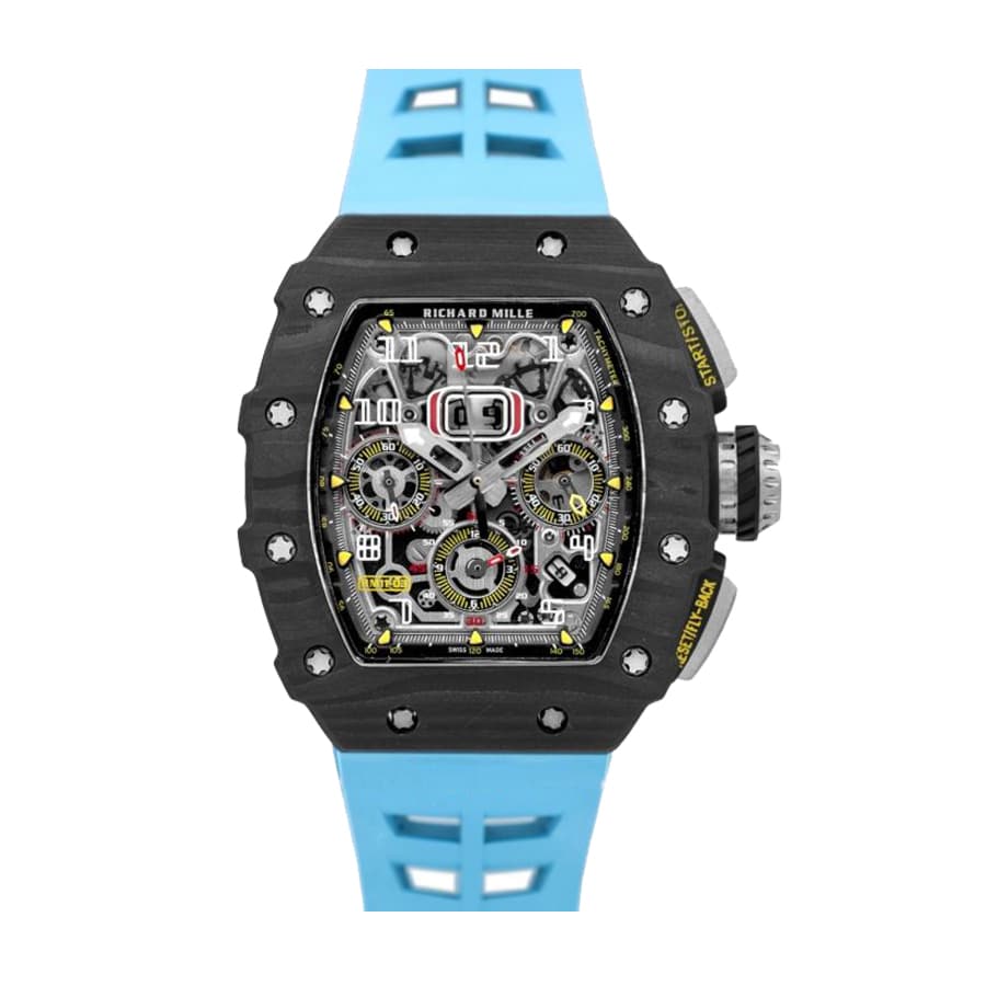 Richard Mille RM011 Black Dial 50mm Blue Rubber Bracelet 