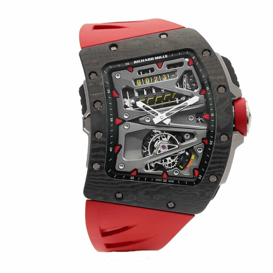 Richard Mille RM055 Black Dial 49.48mm Red Rubber Bracelet 