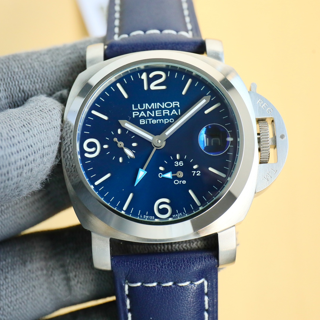 Panerai Luminor Blue Dial 44 mm Steel Leather Bracelet 