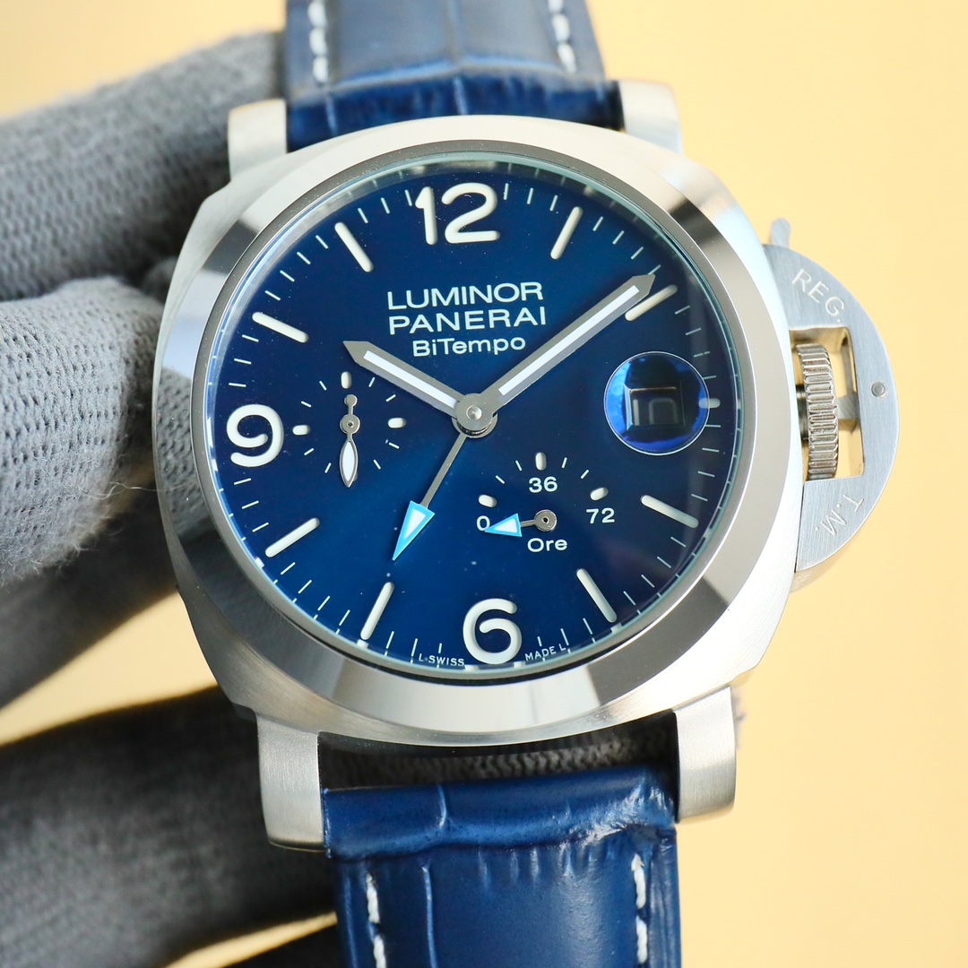 Panerai Luminor Blue Dial 44 mm Steel Leather Bracelet 