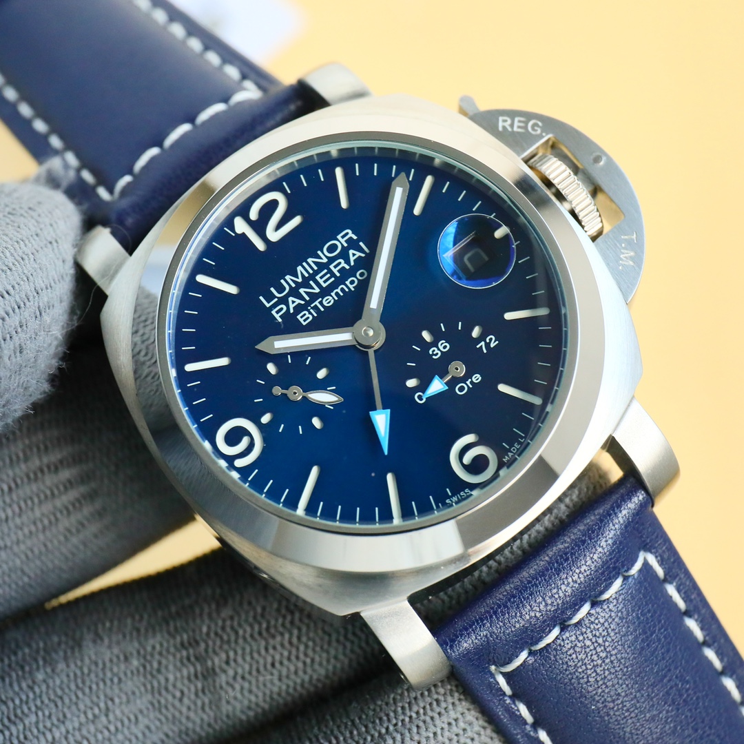 Panerai Luminor Blue Dial 44 mm Steel Leather Bracelet 