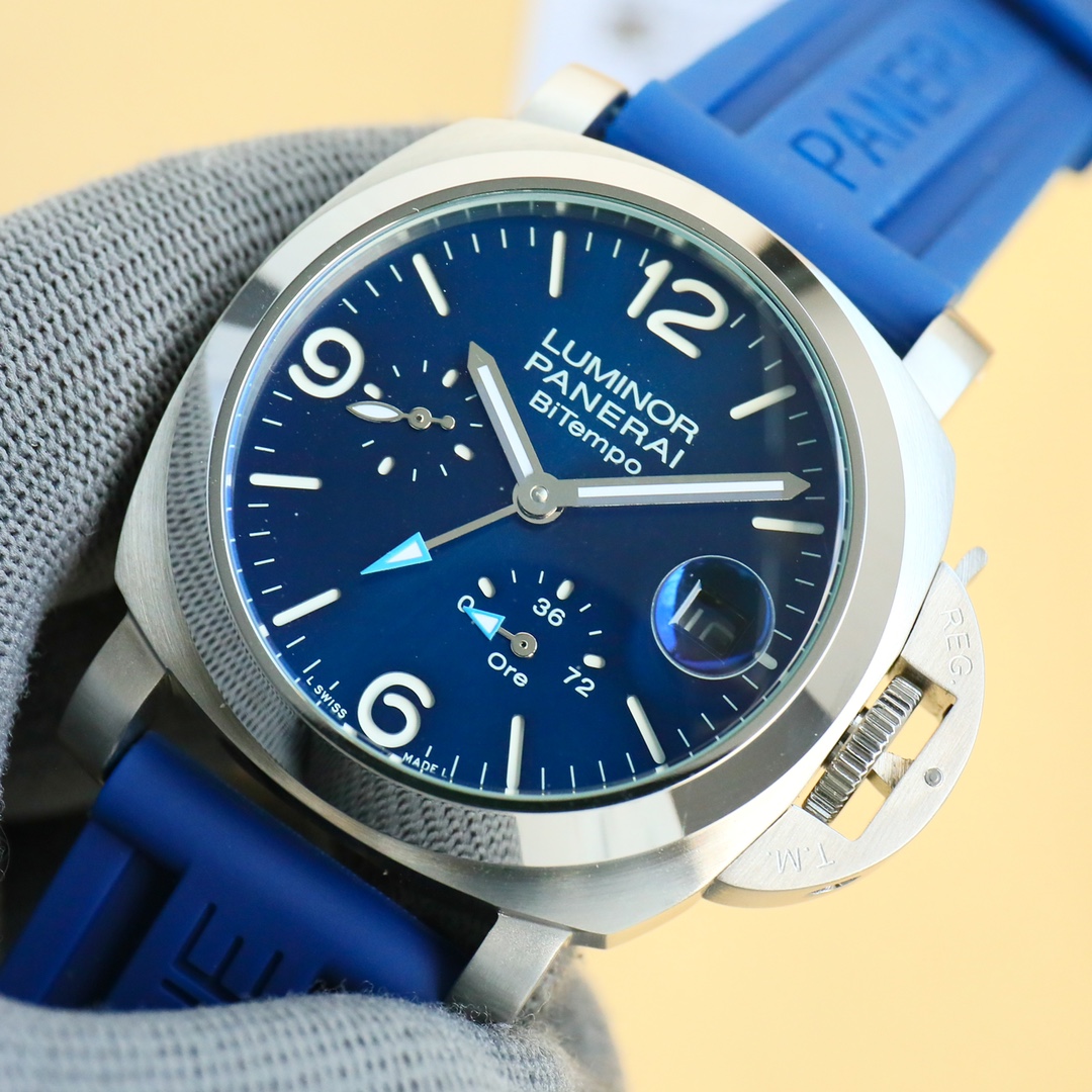 Panerai Luminor Blue Dial 44 mm Steel Leather Bracelet 