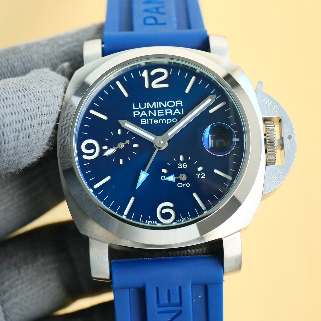 Panerai Luminor Blue Dial 44 mm Steel Leather Bracelet 